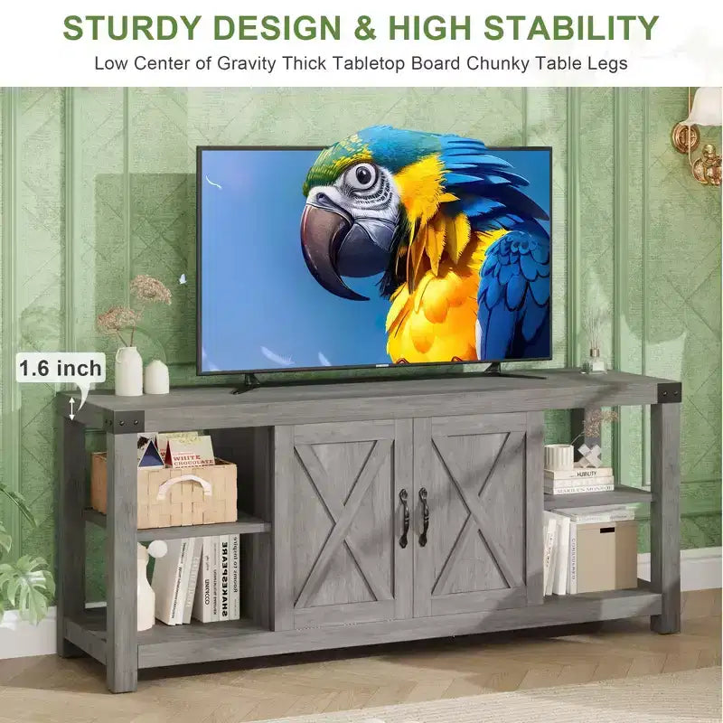 60 Inch Farmhouse TV Stand Entertainment Center for 65 Inch TVs with Shelves and Doors
