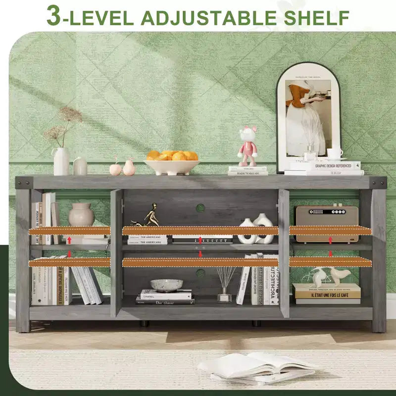 60 Inch Farmhouse TV Stand Entertainment Center for 65 Inch TVs with Shelves and Doors