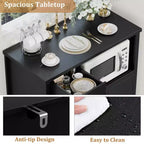 Buffet de cuisine moderne pour micro-ondes avec portes vitrées, étagère réglable, tiroirs de rangement et large plateau.