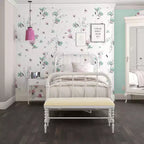Cadre de lit double vintage en métal blanc style Jenny Lind avec brochettes classiques