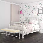 Cadre de lit double vintage en métal blanc style Jenny Lind avec brochettes classiques