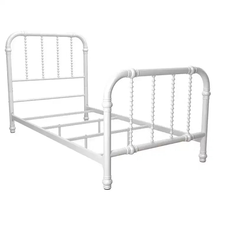 Jenny Lind Style Vintage Twin Metal Bed Frame in White with Classic Spindle Design