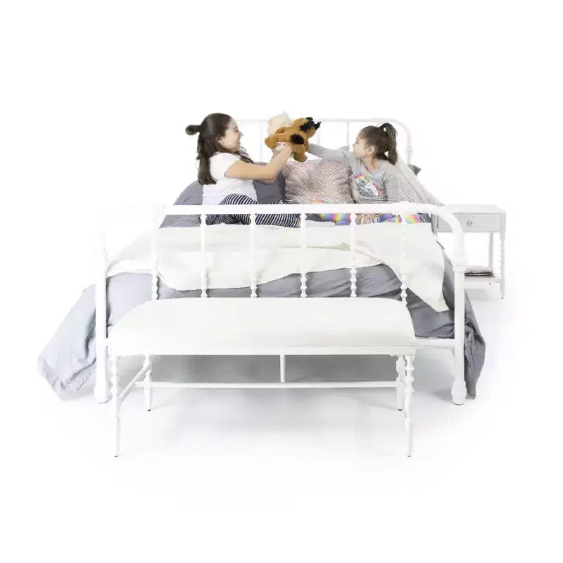 Jenny Lind Style Vintage Twin Metal Bed Frame in White with Classic Spindle Design