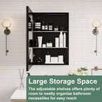 Armoire à pharmacie de salle de bain avec miroir biseauté, encastrée ou murale, et étagères réglables en verre trempé, noire