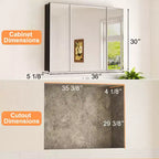 Armoire à pharmacie de salle de bain avec miroir biseauté, encastrée ou murale, et étagères réglables en verre trempé, noire