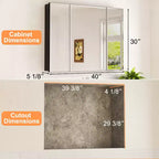 Armoire à pharmacie de salle de bain avec miroir biseauté, encastrée ou murale, et étagères réglables en verre trempé, noire