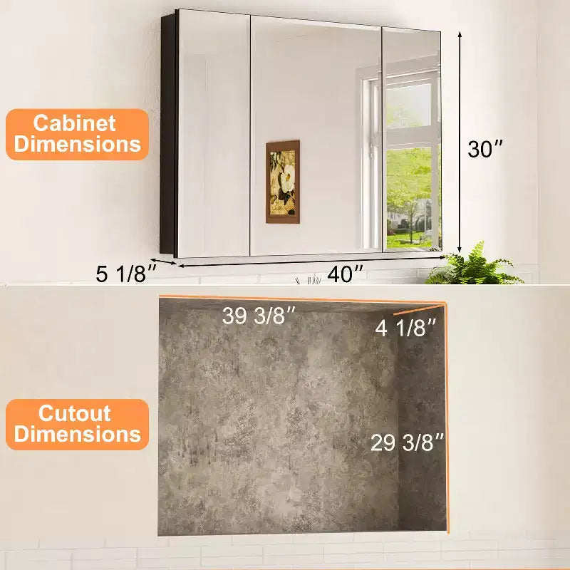 Bathroom Medicine Cabinet with Beveled Mirror Recessed or Wall Mount and Adjustable Tempered Glass Shelves in Black