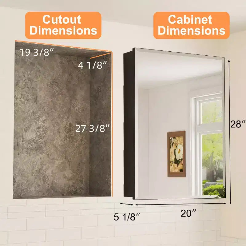 Bathroom Medicine Cabinet with Beveled Mirror Recessed or Wall Mount and Adjustable Tempered Glass Shelves in Black