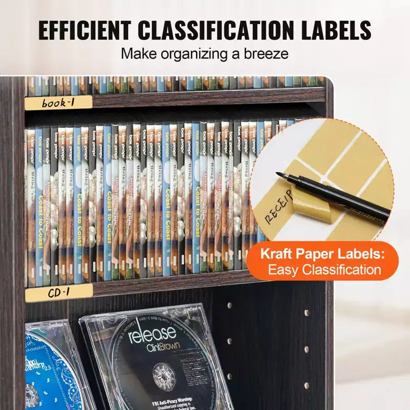 5-Layer Media Storage Cabinet DVD Shelf Holds up to 240 CDs with Adjustable Shelves