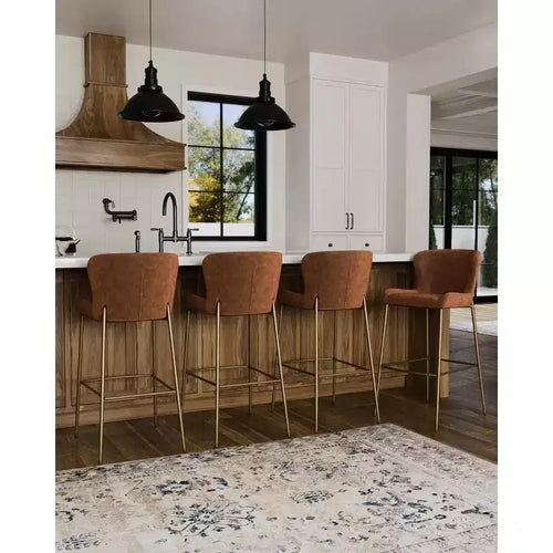 31 Inch Metal Bar Stool with Faux Leather Seat and Sleek Modern Frame