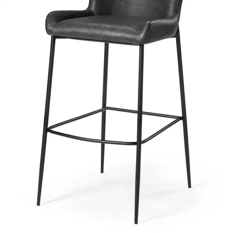 31 Inch Metal Bar Stool with Faux Leather Seat and Sleek Modern Frame