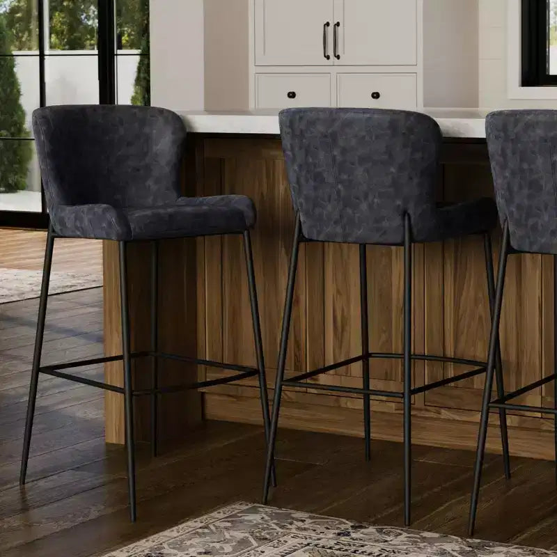 31 Inch Metal Bar Stool with Faux Leather Seat and Sleek Modern Frame