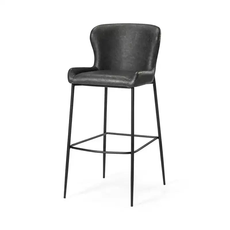 31 Inch Metal Bar Stool with Faux Leather Seat and Sleek Modern Frame