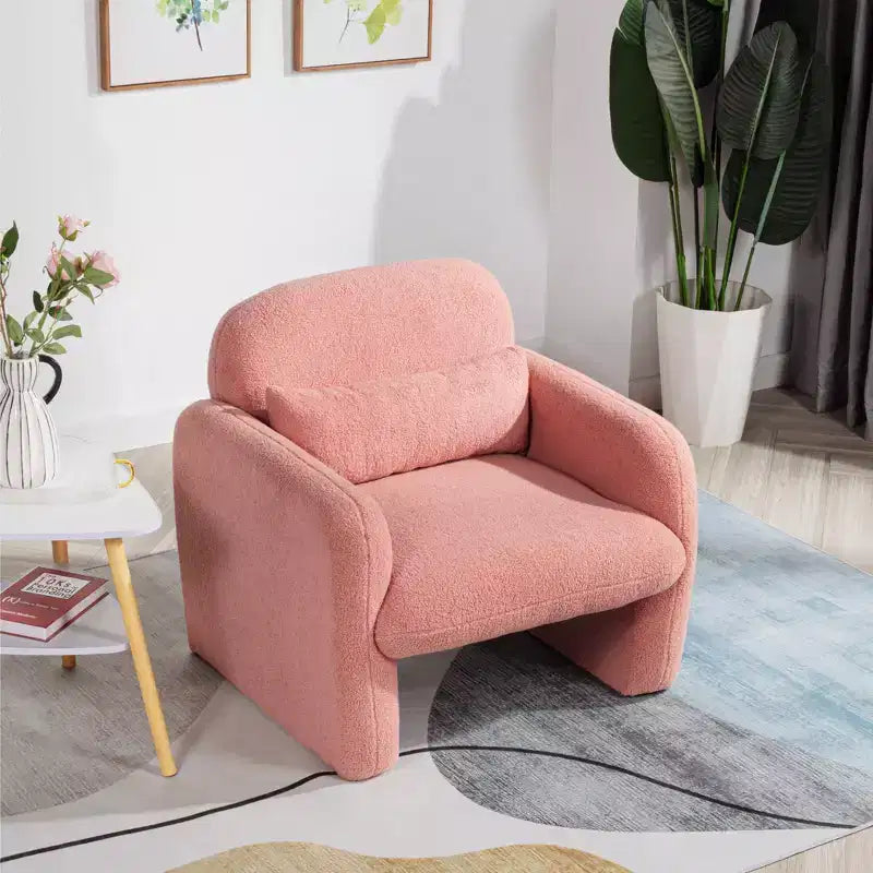 Minimalist Teddy Fleece Accent Armchair with Soft Pillow for Living Room Study and Bedroom