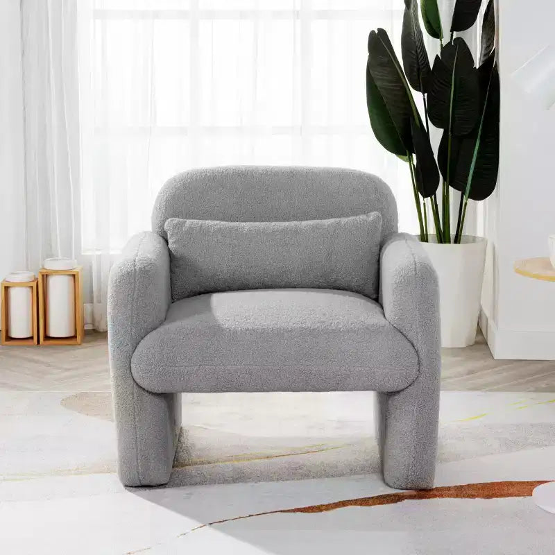Minimalist Teddy Fleece Accent Armchair with Soft Pillow for Living Room Study and Bedroom