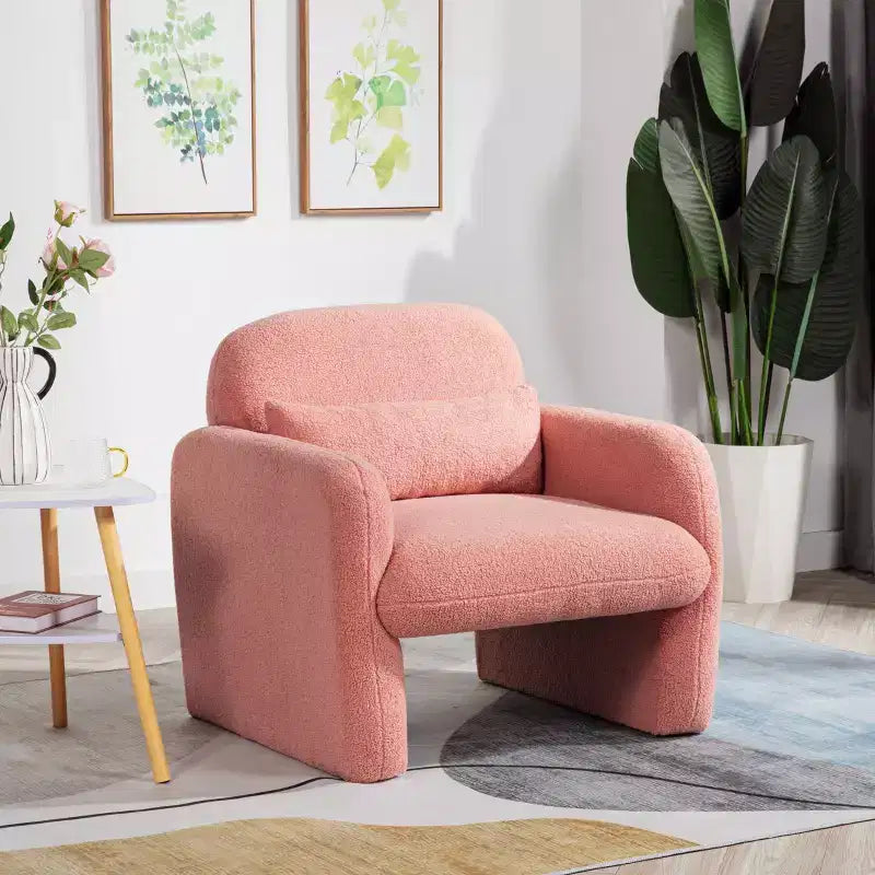 Minimalist Teddy Fleece Accent Armchair with Soft Pillow for Living Room Study and Bedroom