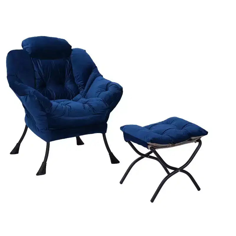 Cotton Fabric Lazy Accent Armchair with Side Pocket and Steel Frame for Living Room