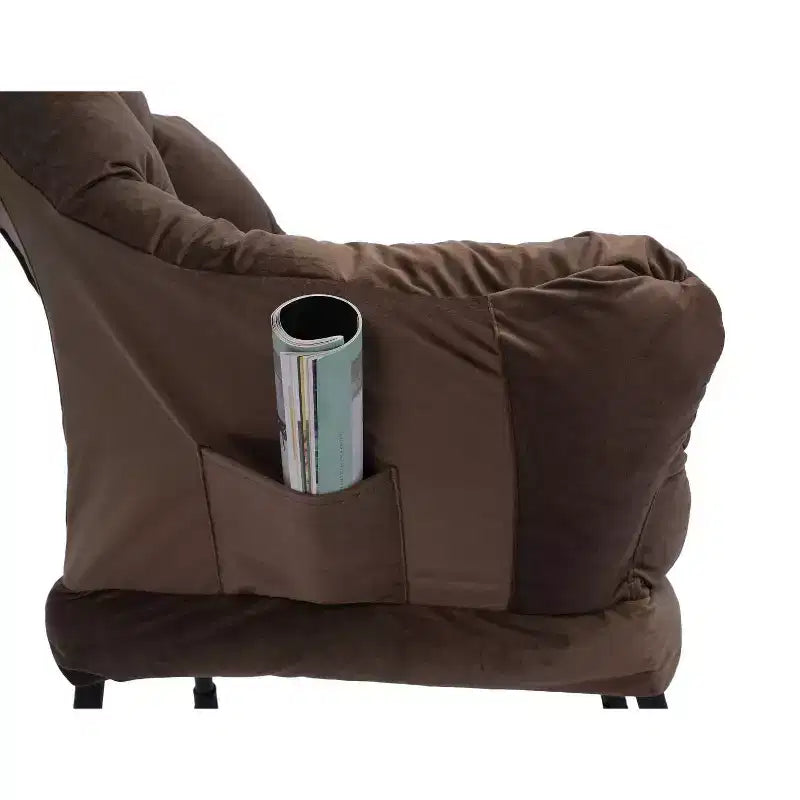 Cotton Fabric Lazy Accent Armchair with Side Pocket and Steel Frame for Living Room