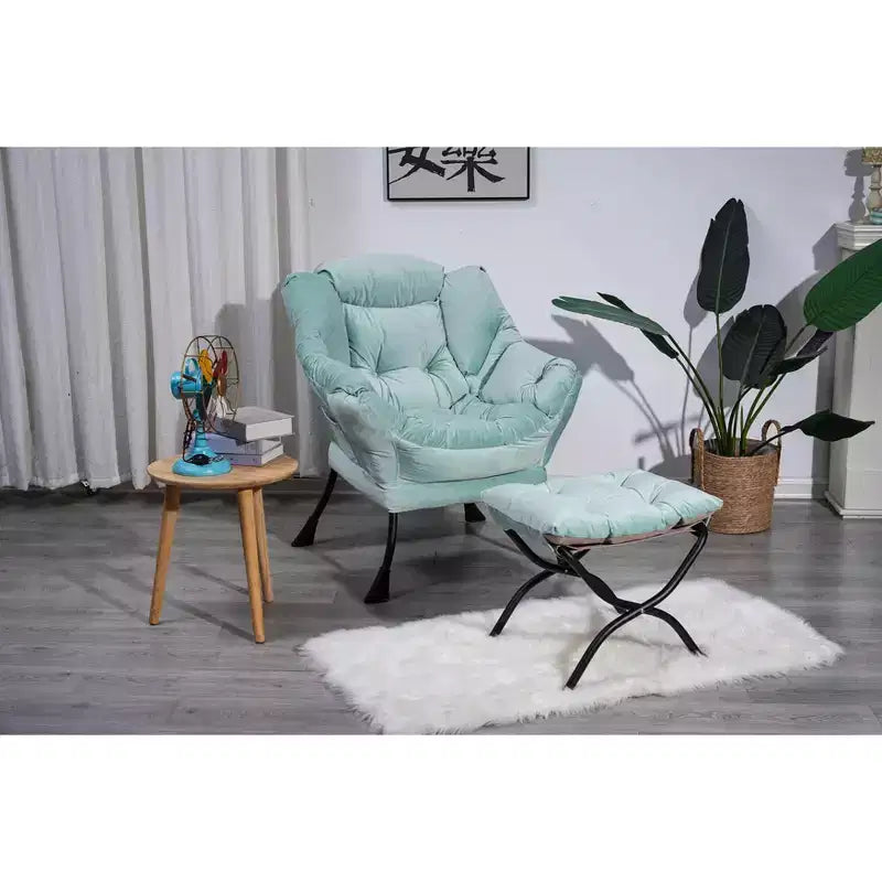 Cotton Fabric Lazy Accent Armchair with Side Pocket and Steel Frame for Living Room