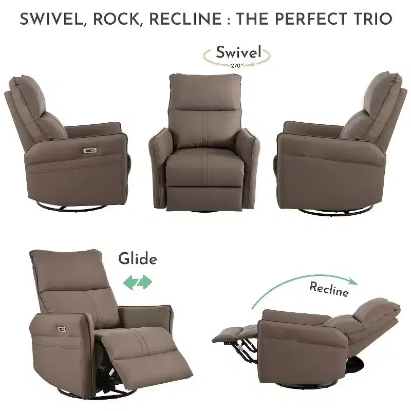 Power Rocking Recliner Chair with 270 Swivel Side Pocket and Electric Adjustment for Living Room