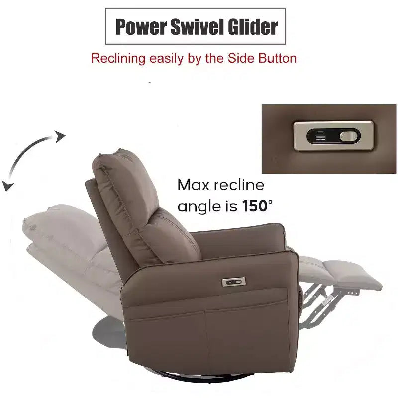 Power Rocking Recliner Chair with 270 Swivel Side Pocket and Electric Adjustment for Living Room