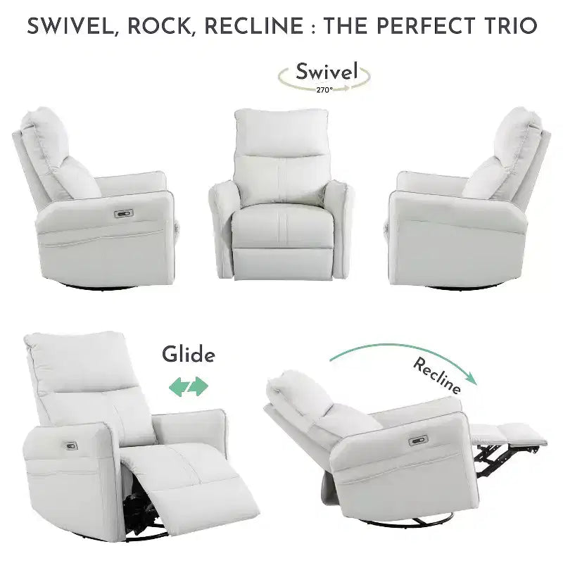 Power Rocking Recliner Chair with 270 Swivel Side Pocket and Electric Adjustment for Living Room