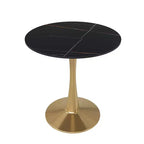 LeisureMod Bristol 27 Round Dining Table  Sintered Stone Top Accent Caf Table & Sturdy Steel Gold Pedestal Base for Kitchen and Small Spaces