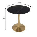 Table à manger ronde de 27 pouces avec plateau en pierre frittée et piètement en acier doré