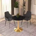 27 Inch Round Dining Table with Sintered Stone Top and Gold Steel Pedestal Base