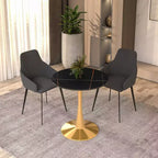 Table à manger ronde de 27 pouces avec plateau en pierre frittée et piètement en acier doré