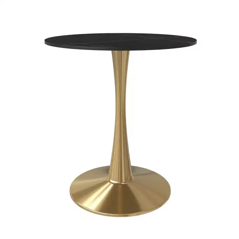 27 Inch Round Dining Table with Sintered Stone Top and Gold Steel Pedestal Base