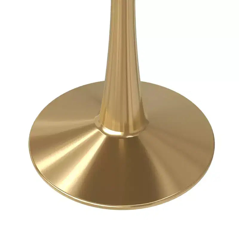 27 Inch Round Dining Table with Sintered Stone Top and Gold Steel Pedestal Base