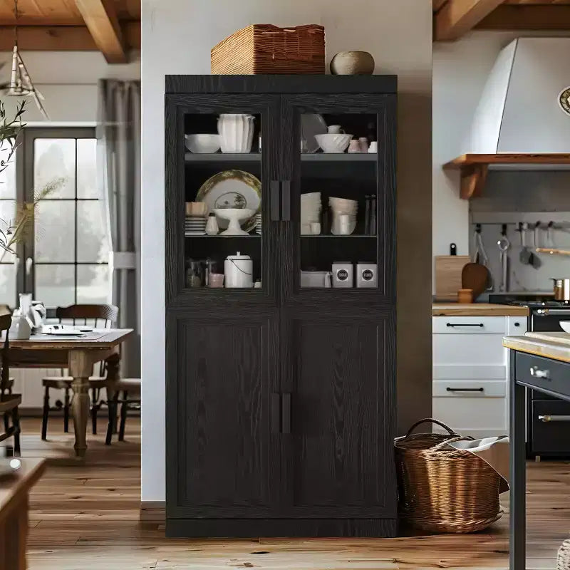 Modern Minimalist Wood Grain Decorative Storage Cabinet with 6-Tier Shelves