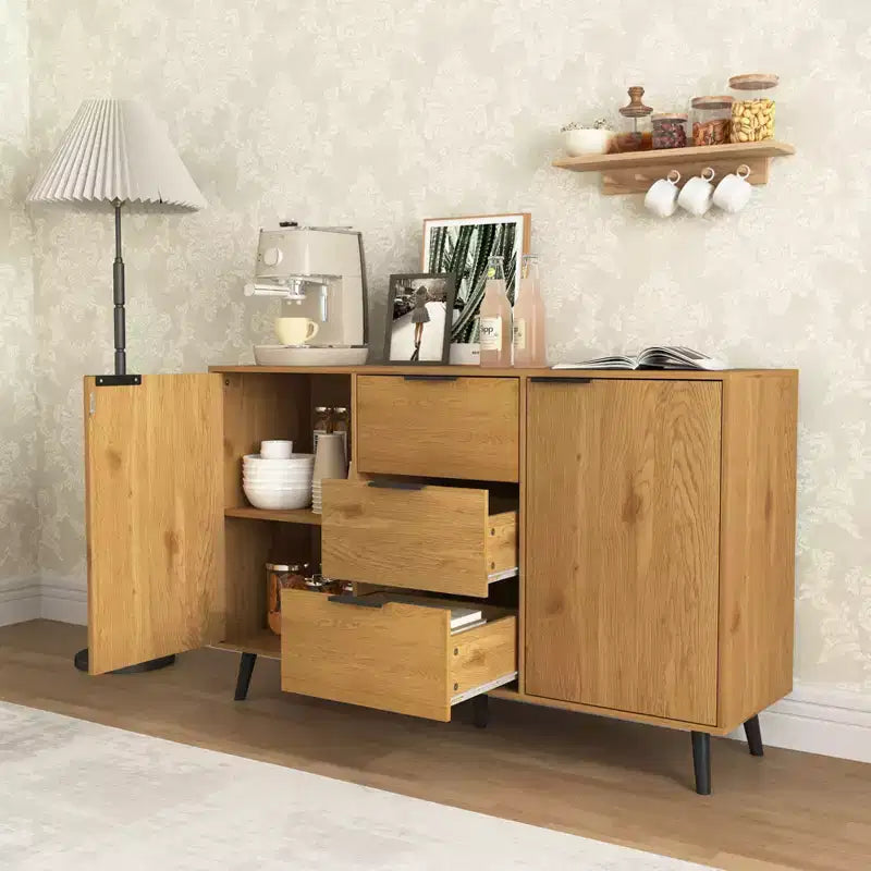 47.2 Inch Sideboard Buffet Cabinet with 3 Drawers 2 Doors and Wood Coffee Bar Storage