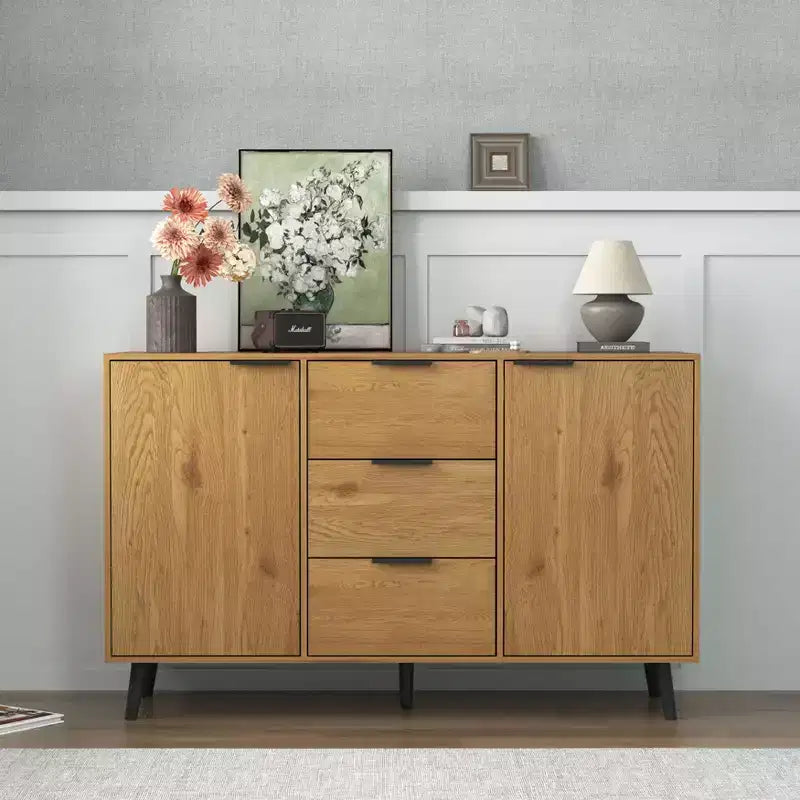 47.2 Inch Sideboard Buffet Cabinet with 3 Drawers 2 Doors and Wood Coffee Bar Storage