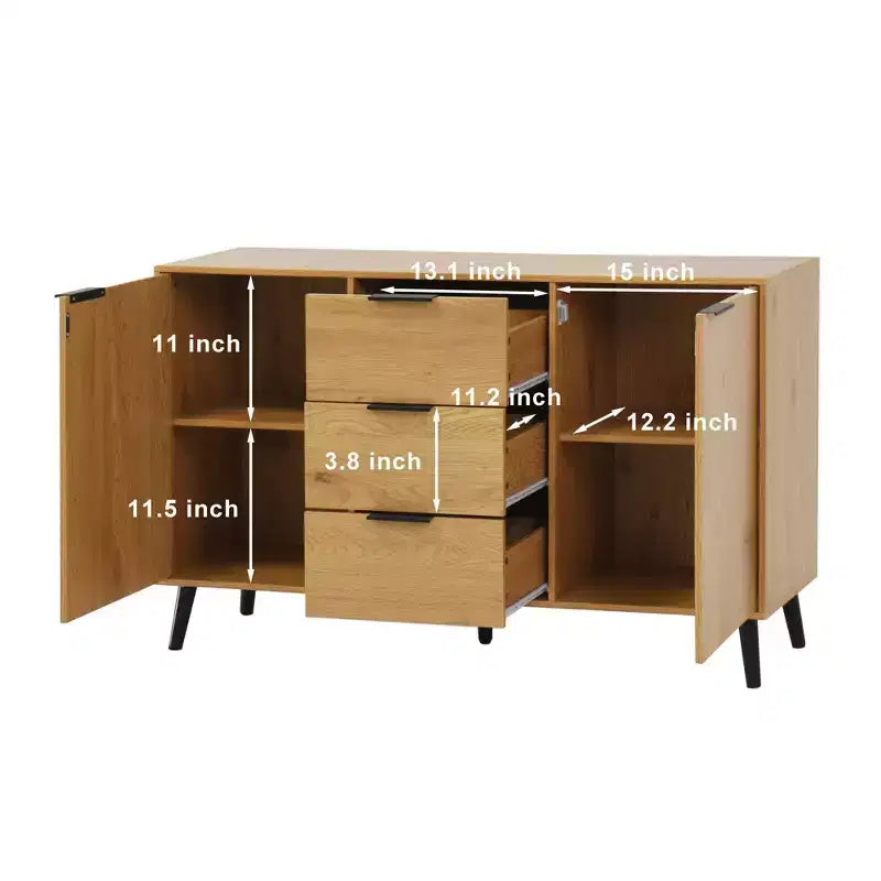 47.2 Inch Sideboard Buffet Cabinet with 3 Drawers 2 Doors and Wood Coffee Bar Storage