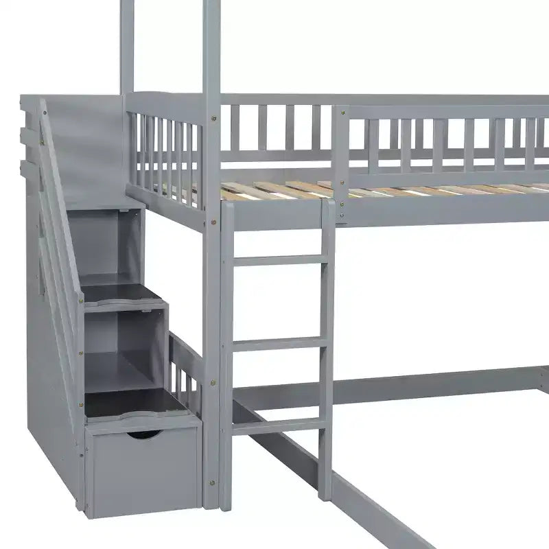 Twin Over Full Bunk Bed with Slide and Playhouse Design