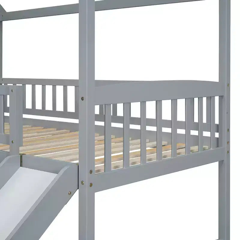 Twin Over Full Bunk Bed with Slide and Playhouse Design