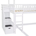 Lit superposé jumeau sur grand lit avec toboggan et design cabane de jeu
