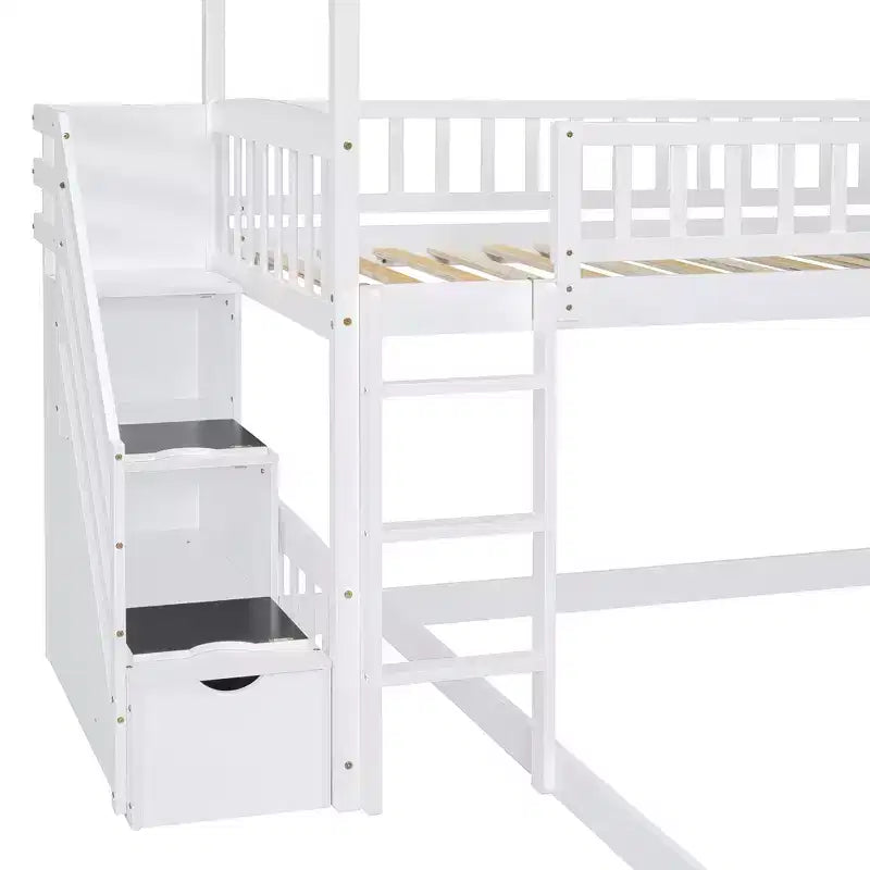 Twin Over Full Bunk Bed with Slide and Playhouse Design