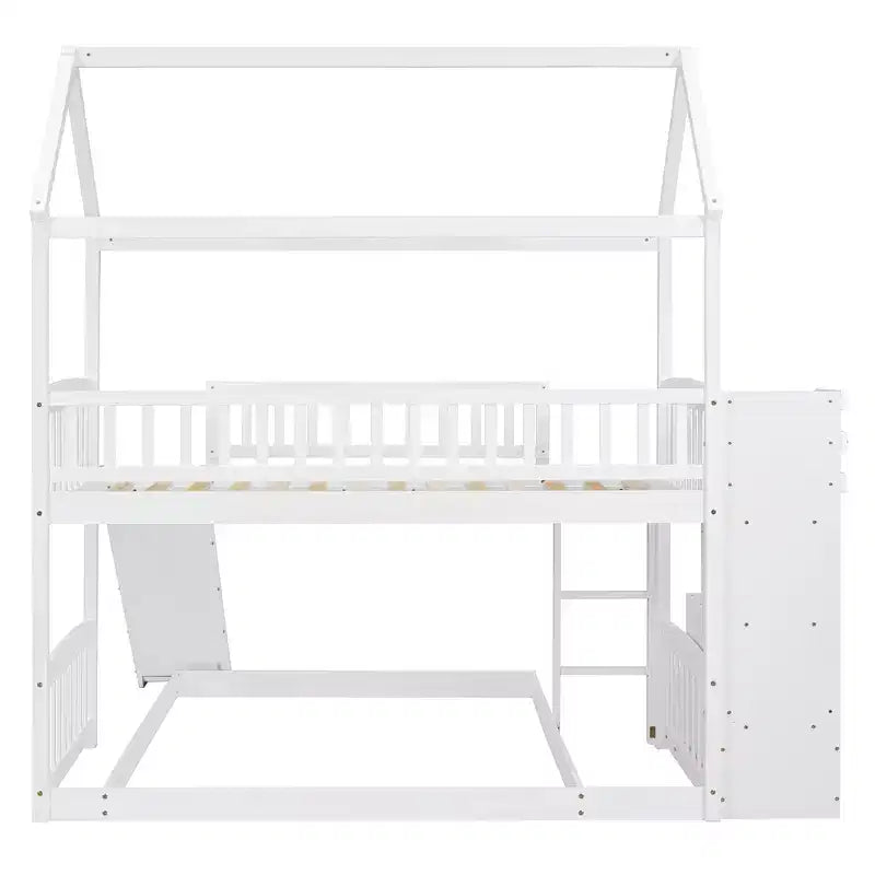 Twin Over Full Bunk Bed with Slide and Playhouse Design