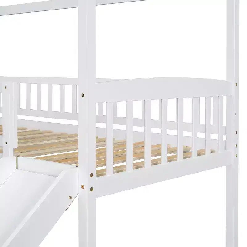 Twin Over Full Bunk Bed with Slide and Playhouse Design