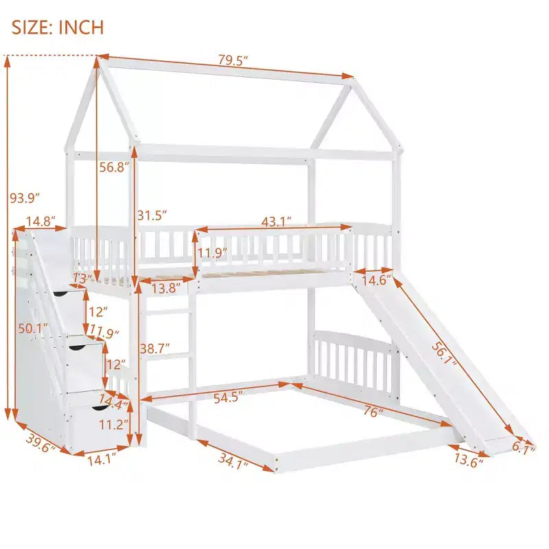 Twin Over Full Bunk Bed with Slide and Playhouse Design