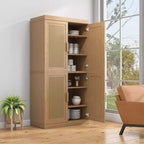 Buffet en bois grainé 62x31x16 avec portes en rotin respirant et étagères réglables