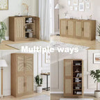 Buffet en bois grainé 62x31x16 avec portes en rotin respirant et étagères réglables