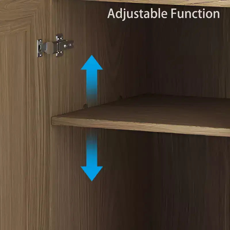62x31x16 Wood Grain Buffet Cabinet with Breathable Rattan Doors and Adjustable Shelves