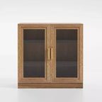 Buffet en bois grainé 62x31x16 avec portes en rotin respirant et étagères réglables