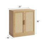 Buffet en bois grainé 62x31x16 avec portes en rotin respirant et étagères réglables