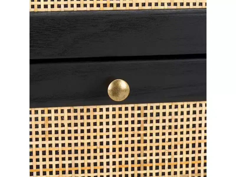 Rattan Mesh 6-Drawer Dresser DRS9600 in Deep Walnut with Gold Pulls