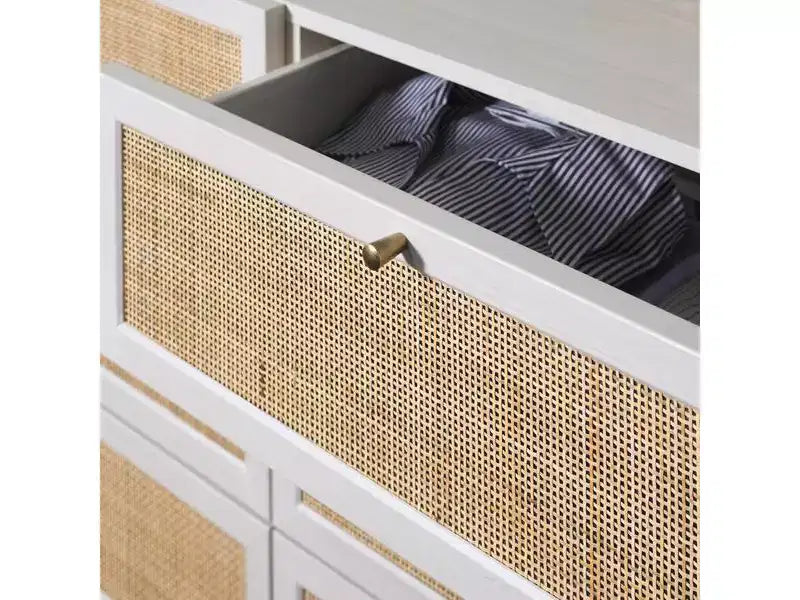 Rattan Mesh 6-Drawer Dresser DRS9600 in Deep Walnut with Gold Pulls